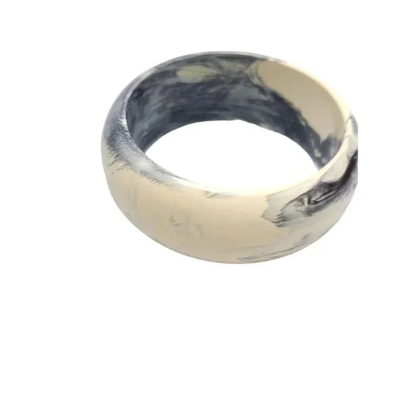 Marble Gray White Black Acrylic Wide Bangle Bracelet Vintage BoHo - Picture 3 of 5